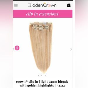 Hidden Crown Clip In Light Warm Blonde w Golden  Highlights #2412 ORIGINAL 22 in